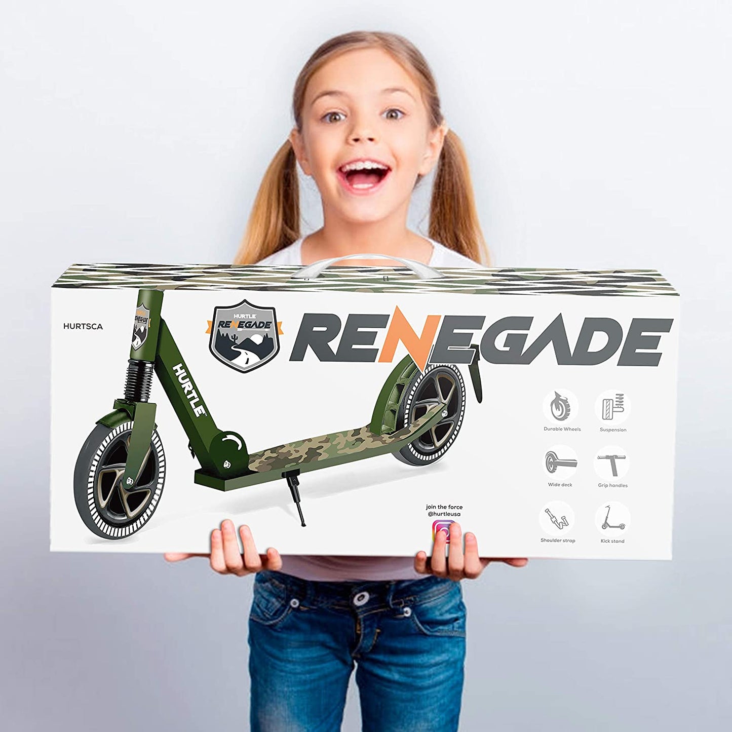 Hurtle Renegade Lightweight Foldable Teen and Adult Commuter Kick Scooter, Camo