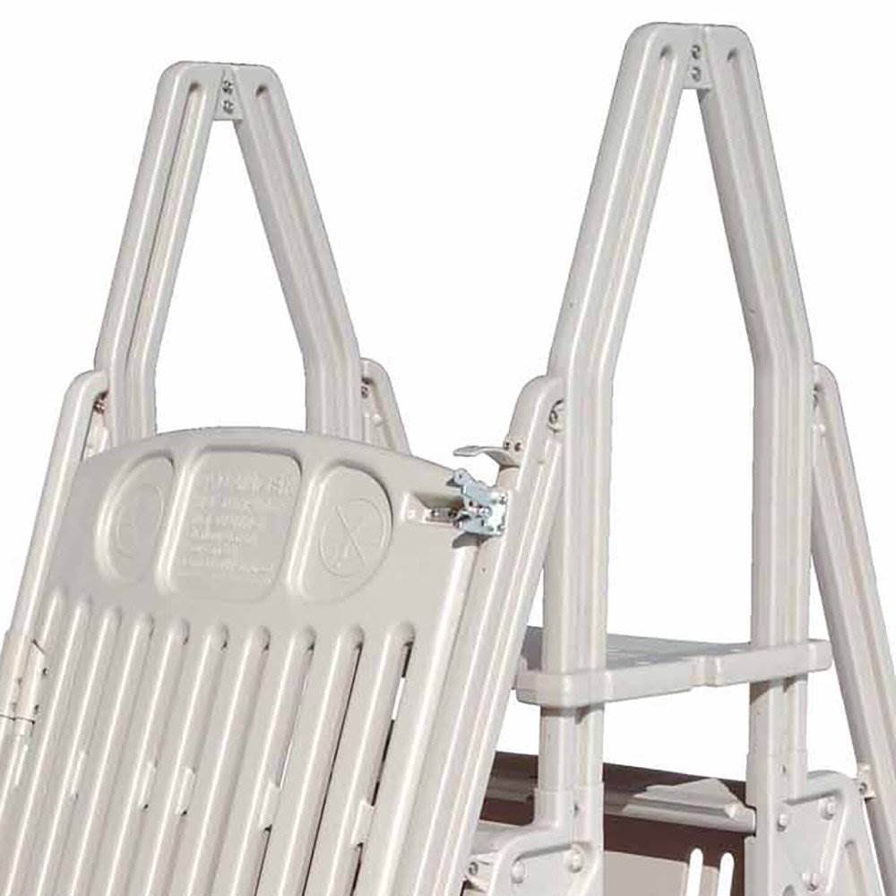 Vinyl Works GE Deluxe Adjustable A Frame Above Ground Pool Ladder w/ Gate, Taupe