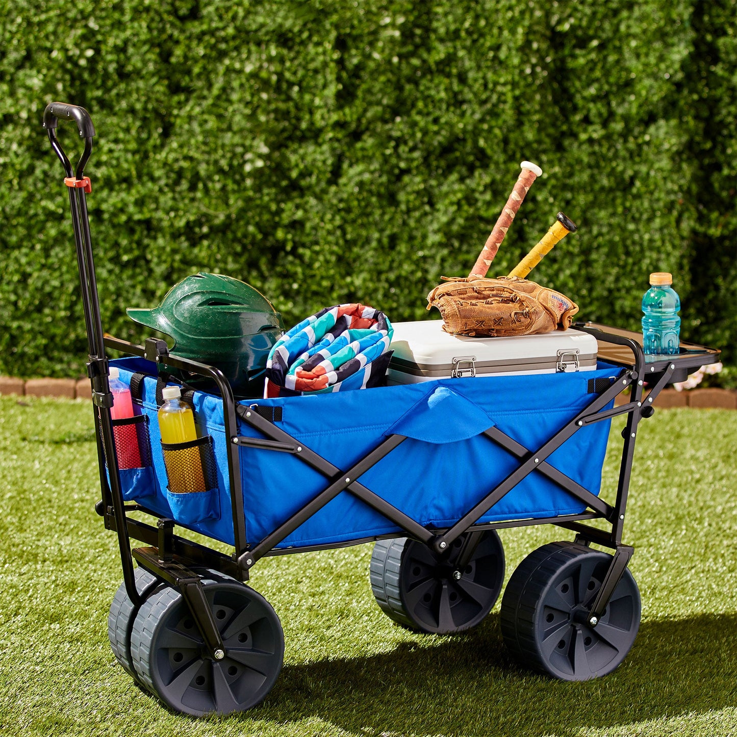Mac Sports Collapsible All Terrain Beach Utility Wagon Cart with Table, Blue