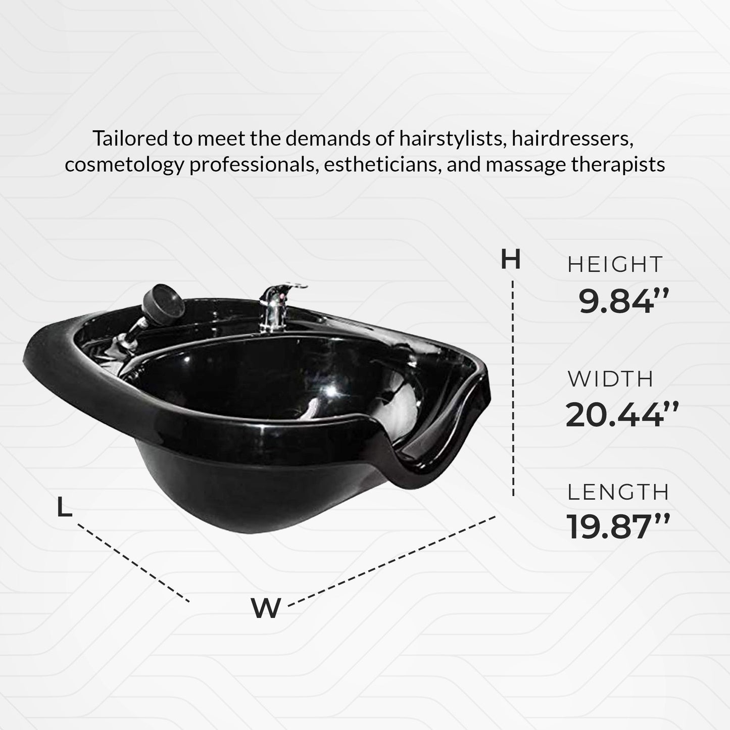 Chromium Professional Oval Shampoo Bowl and Fixture Set with Check Valve, Black