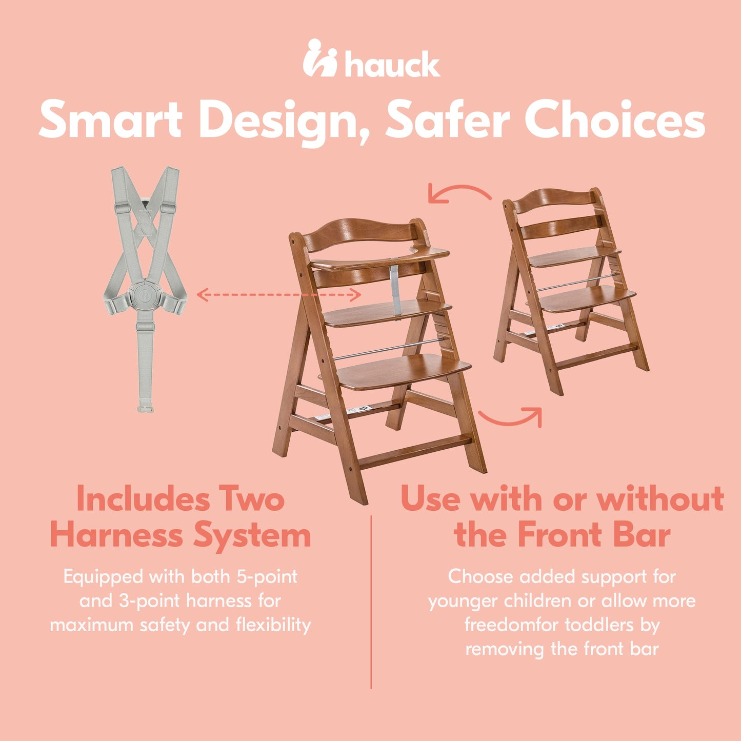 hauck Alpha+ Grow Along Adjustable Wooden Booster High Chair, Beechwood, Walnut