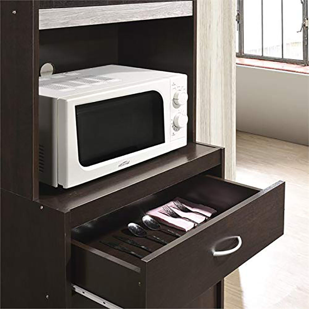 Hodedah Import 70" Tall Top/Bottom Enclosed Kitchen Cabinet w/ Drawer, Chocolate