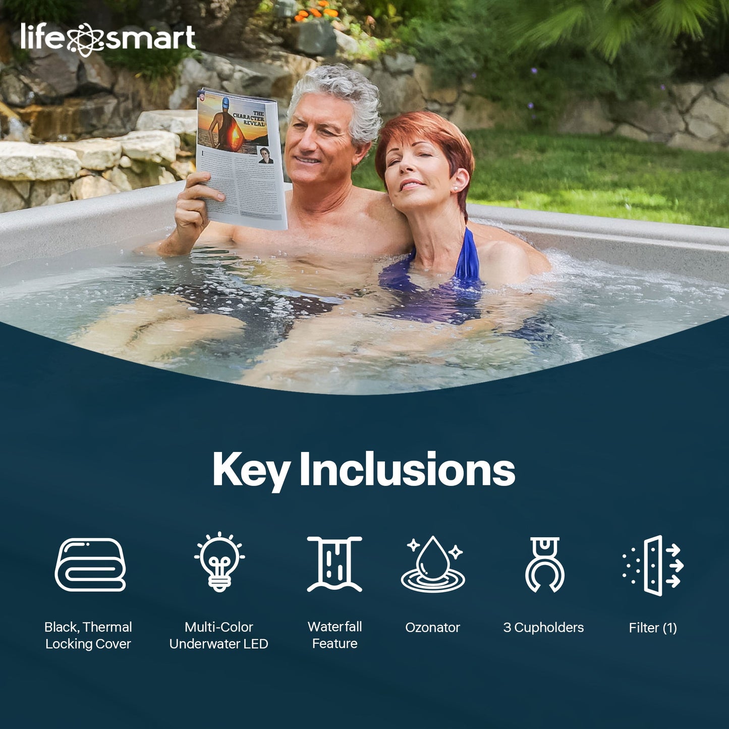 Lifesmart Spas 5 Person Plug and Play 28 Jet LED Outdoor Hot Tub, LS350DX, Sand