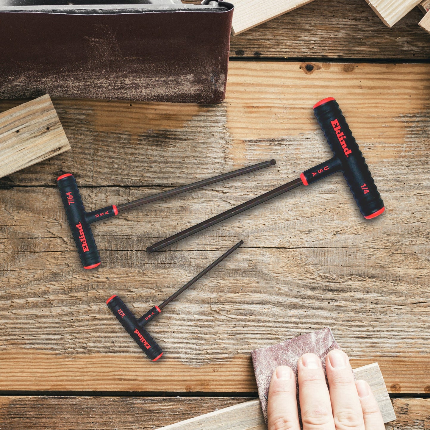 Eklind Tool 9 Piece Set Power T Handle Ball Hex Key Alloy Steel Allen Wrench