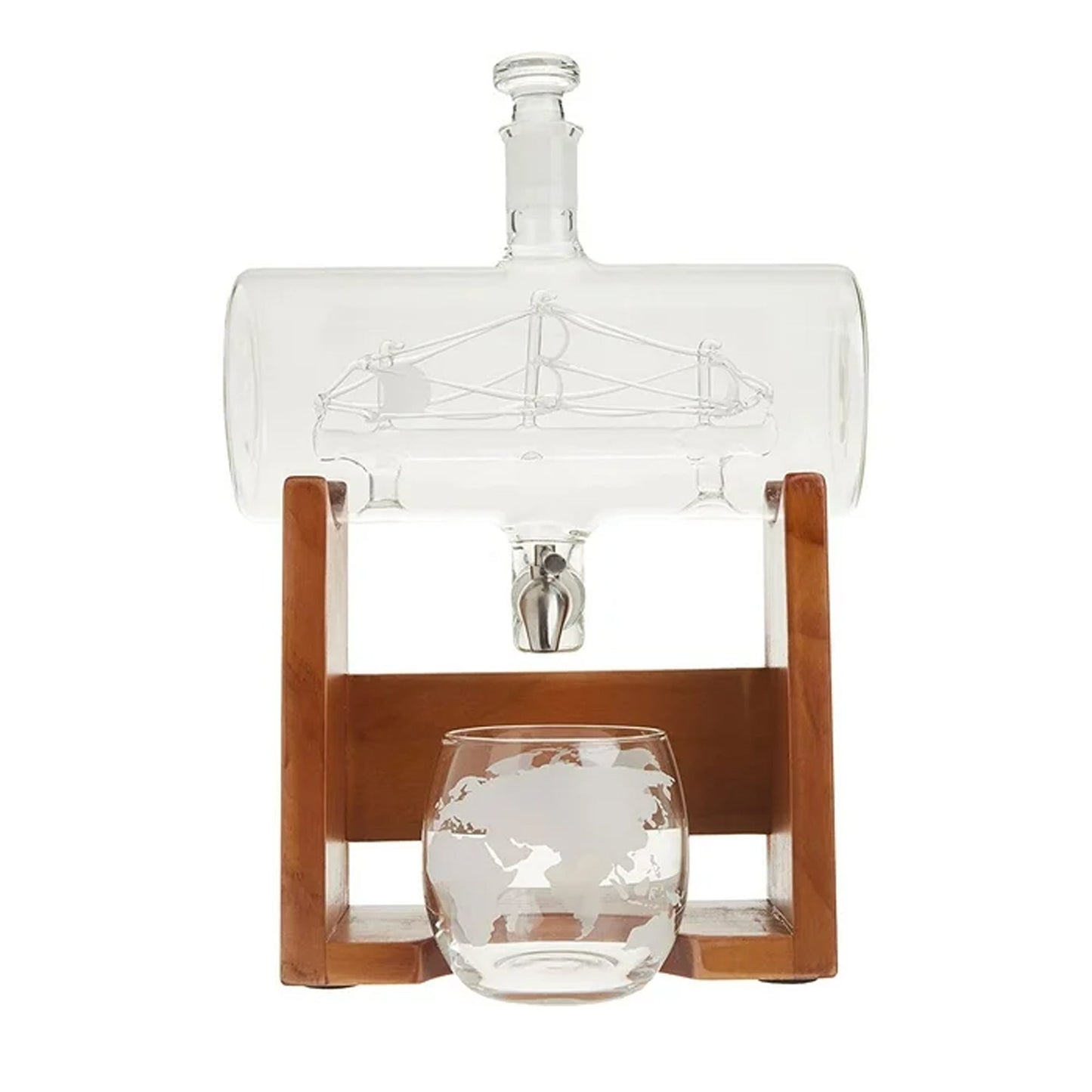 NutriChef Home Bar Glass Barrel Whiskey Carafe Alcohol Decanter Set (2 Pack)