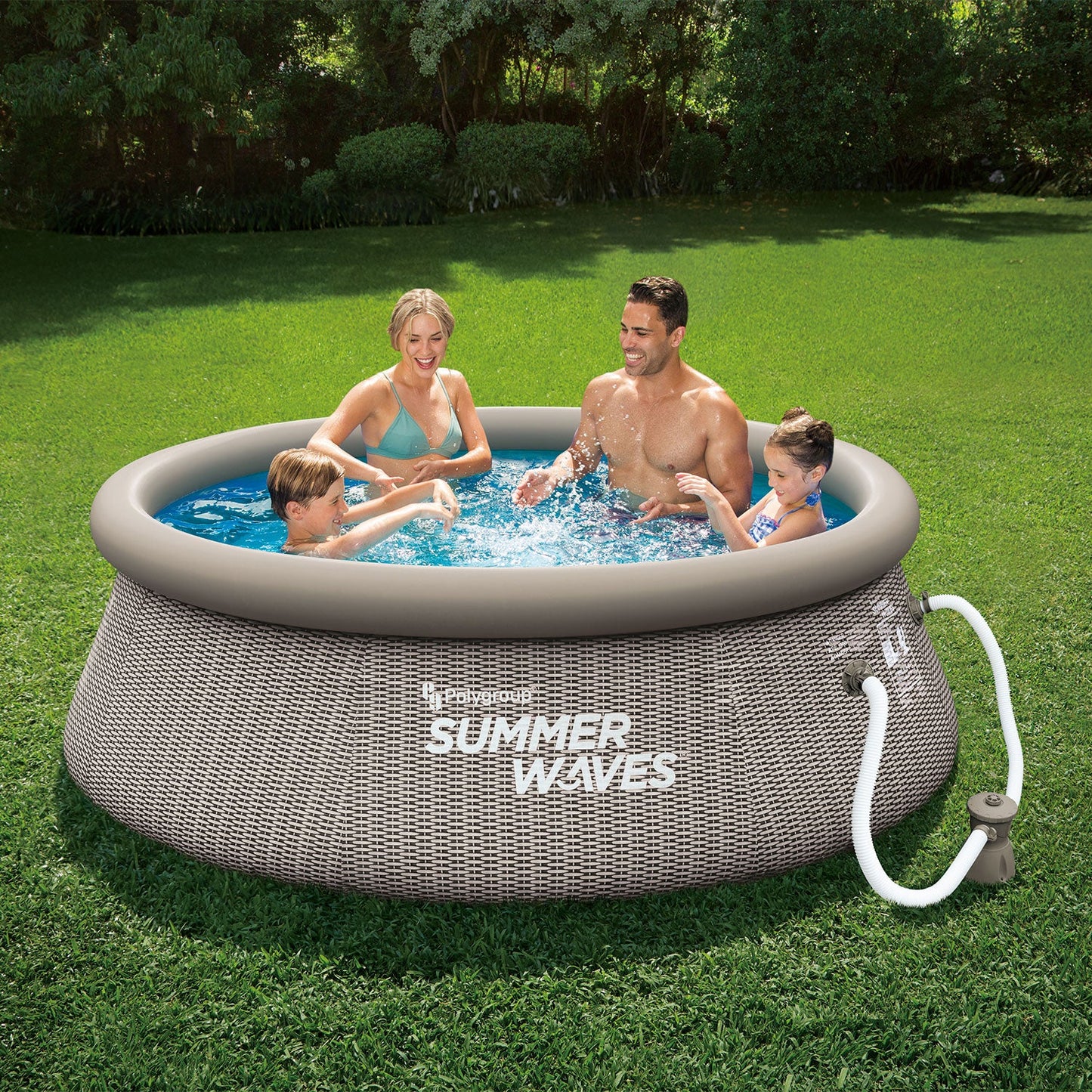 Summer Waves 8ft x 30in Quick Set Ring Above Ground Pool, Gray Basketweave