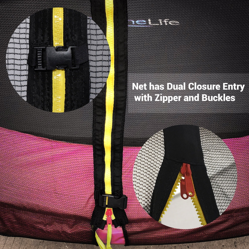 SereneLife 10 Foot Outdoor Trampoline and Safety Net Enclosure for Kids, Pink