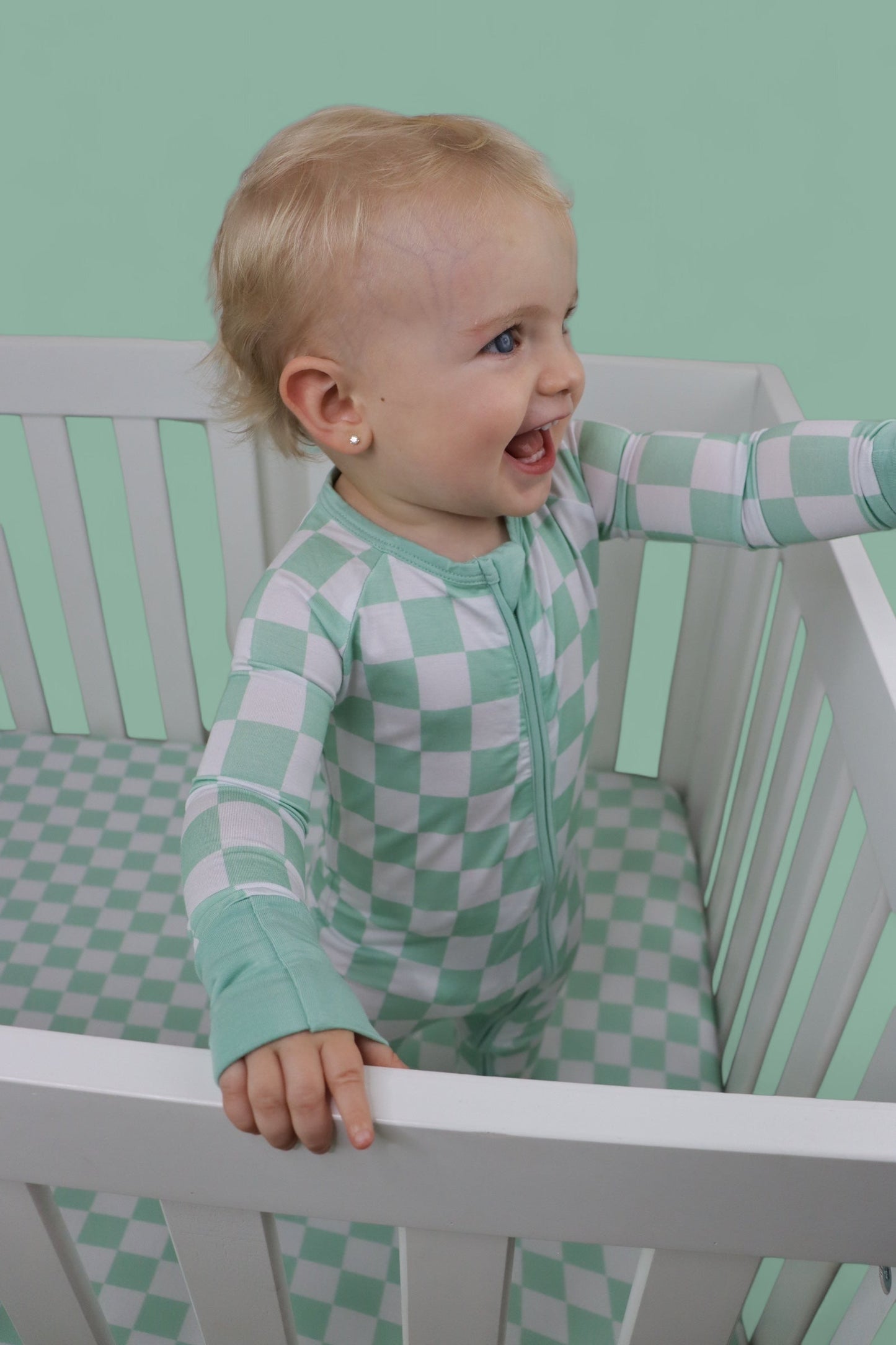 MINT CHECKERS DREAM ROMPER