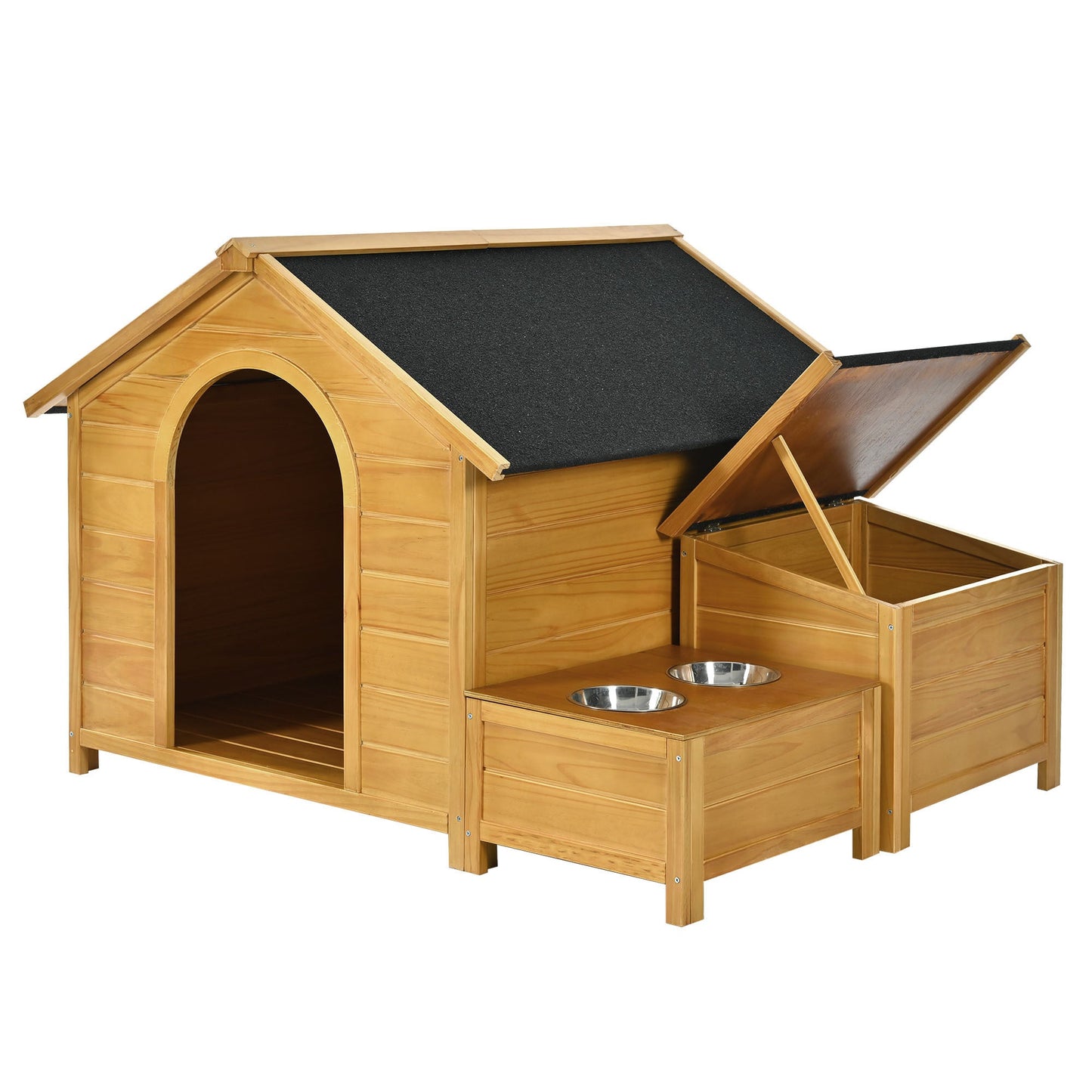 51.18" L x 43.7" W x 37" H Large Size Wooden Dog House, Dog Crate For large dog breeds, Cabin Style Raised Dog Shelter with Asphalt Roof, Solid Wood, Weatherproof, Nature