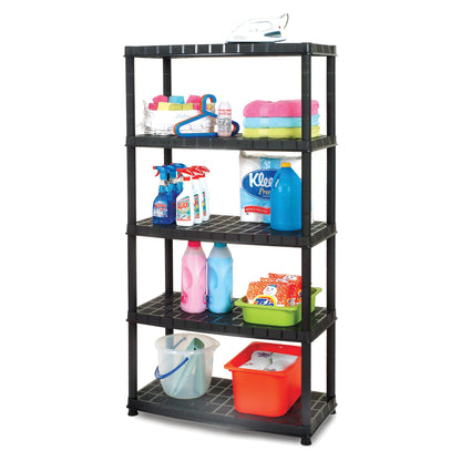 Ram Quality Products Deluxe 5 Tier Plastic Garage Storage Shelf Unit, Black