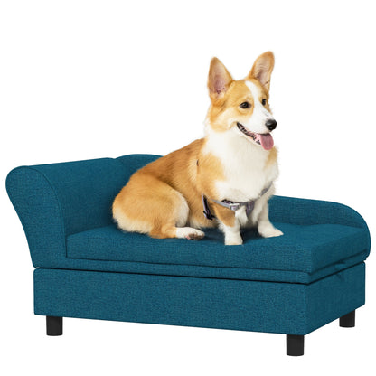 Pet Sofa, Dog Couch, Elevated Pet Bed for Small and Medium Dogs, with Hidden Storage, Soft Tufted Cushion, Dark Blue