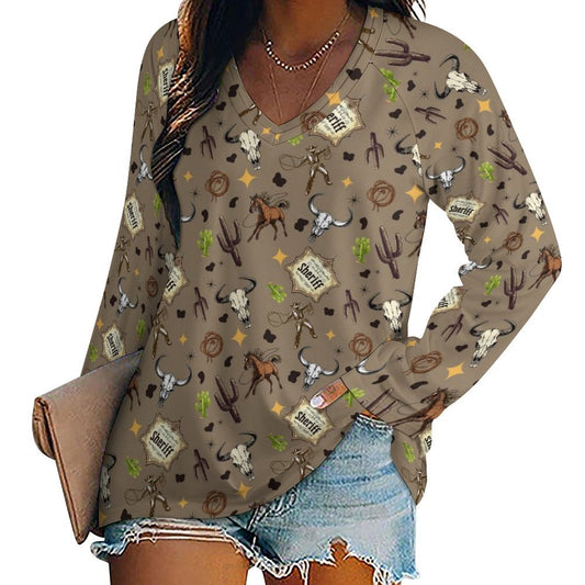 Baha Ranch Western Print Long Sleeve Top