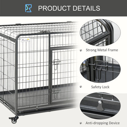 Folding Design Heavy Duty Metal Dog Cage Crate & Kennel with Removable Tray and Cover, & 4 Locking Wheels, Indoor/Outdoor 49"