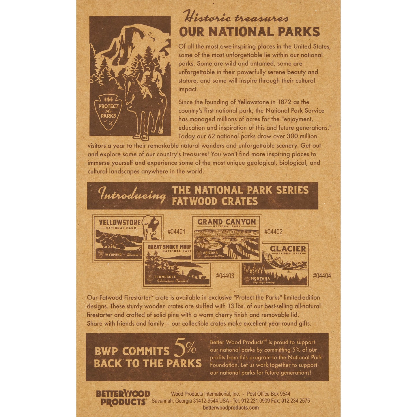 Better Wood Products Protect the Parks Fatwood Firestarter Crate, Yellowstone