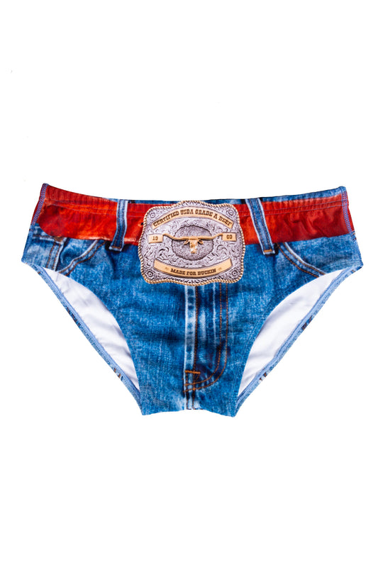 The Ranch Hand | Western Denim Printed Swim Brief