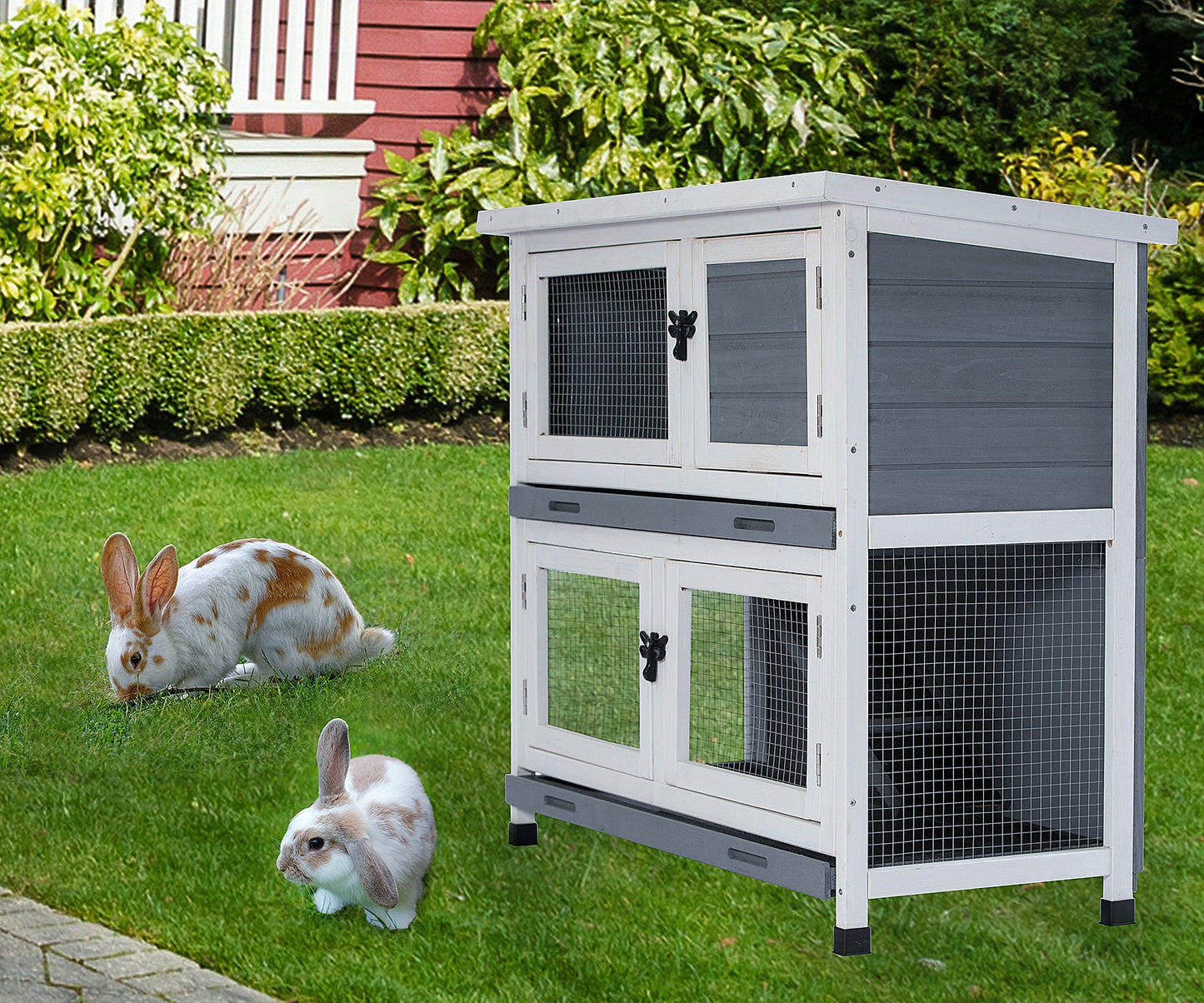 Two-layer indoors and outdoors wooden rabbit hutchesWooden Pet House Rabbit Bunny Wood Hutch House Dog House Chicken Coops Chicken Cages Rabbit Cage