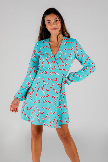 The Peppermint Pimp Canes | Candy Cane Print Christmas Wrap Dress