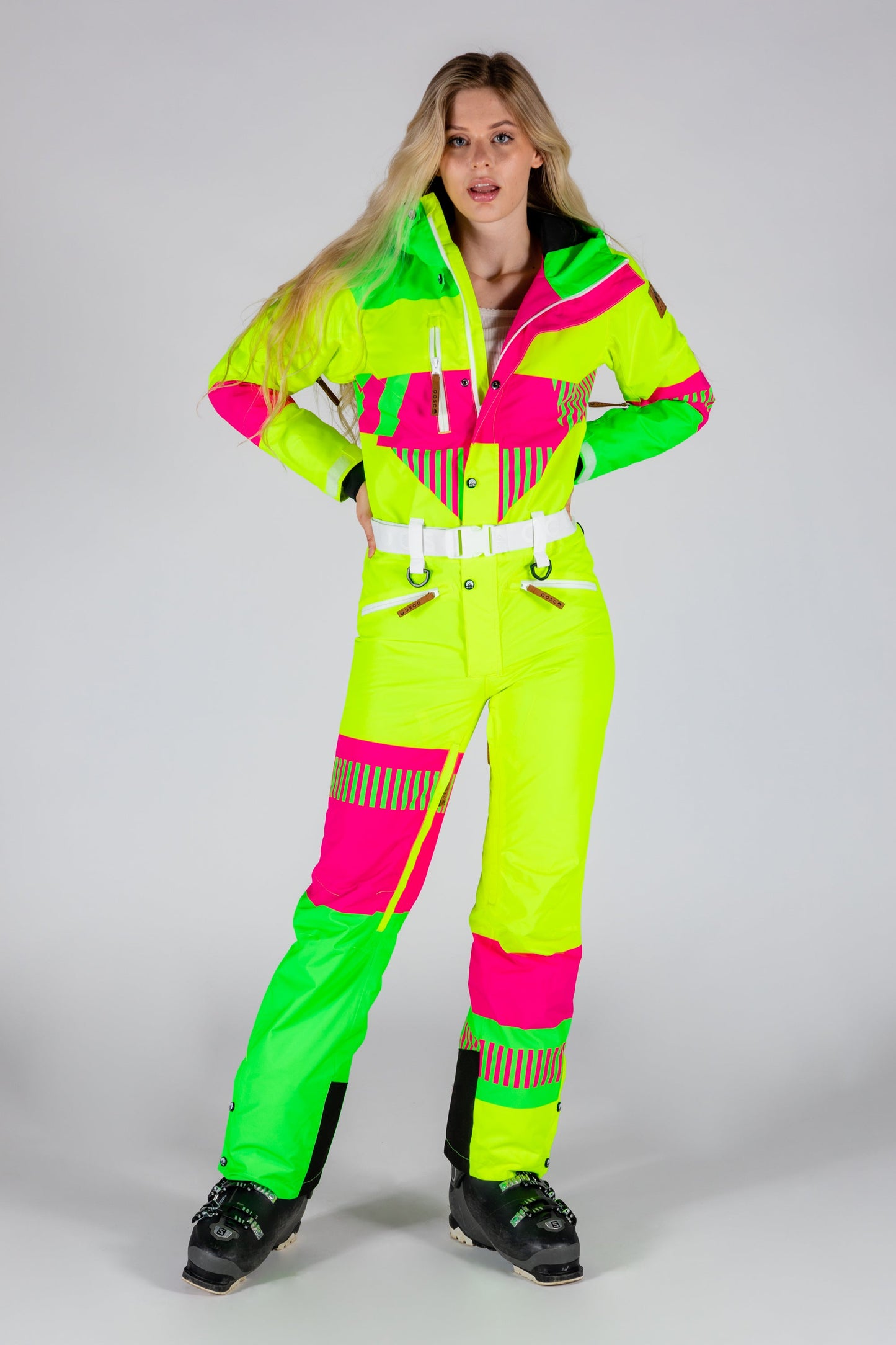 The Cat Track Fever | Neon Yellow Retro Women's One Piece Ski Suit