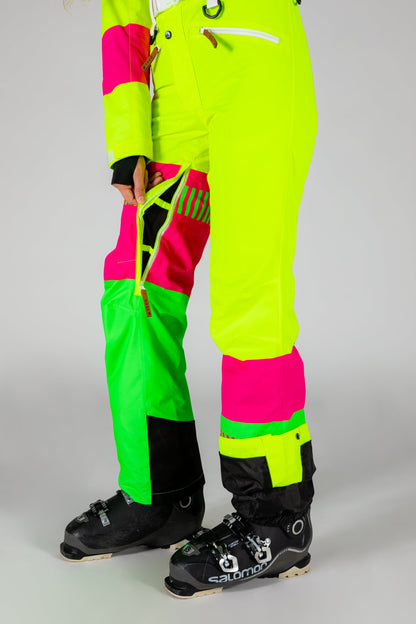 The Cat Track Fever | Neon Yellow Retro Women's One Piece Ski Suit