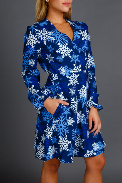 The Young Frosty | Blue Snowflake Wrap Dress