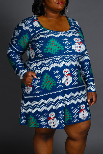 The Eggnog Aficionado | Snowman Print Christmas Skater Dress