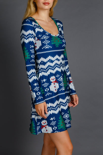 The Eggnog Aficionado | Snowman Print Christmas Skater Dress