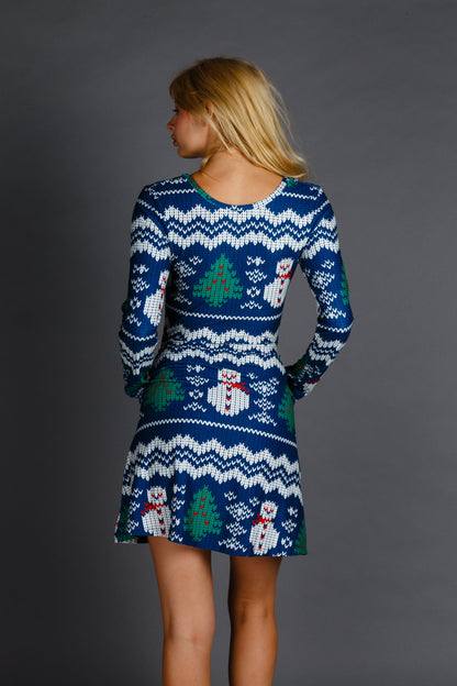 The Eggnog Aficionado | Snowman Print Christmas Skater Dress