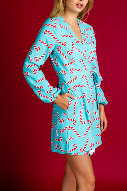 The Peppermint Pimp Canes | Candy Cane Print Christmas Wrap Dress