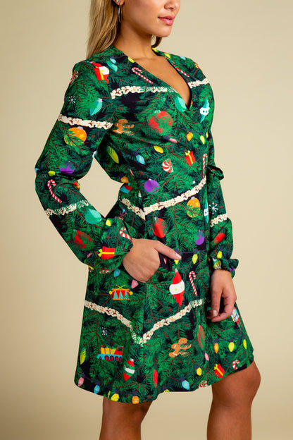 The Christmas Tree Camo | Christmas Tree Print Wrap Dress