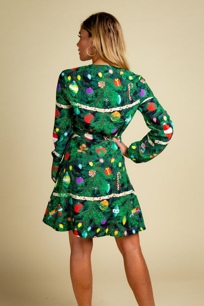 The Christmas Tree Camo | Christmas Tree Print Wrap Dress