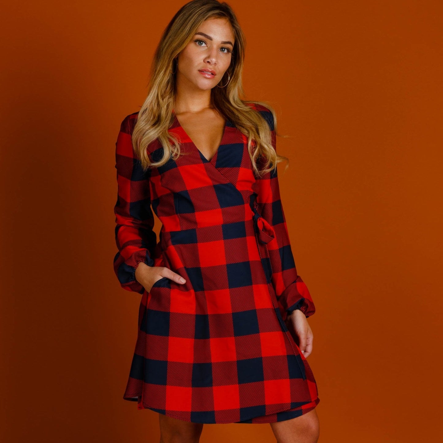 The Red & Black Lumberjack | Red Buffalo Check Christmas Wrap Dress