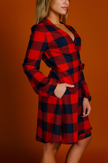 The Red & Black Lumberjack | Red Buffalo Check Christmas Wrap Dress