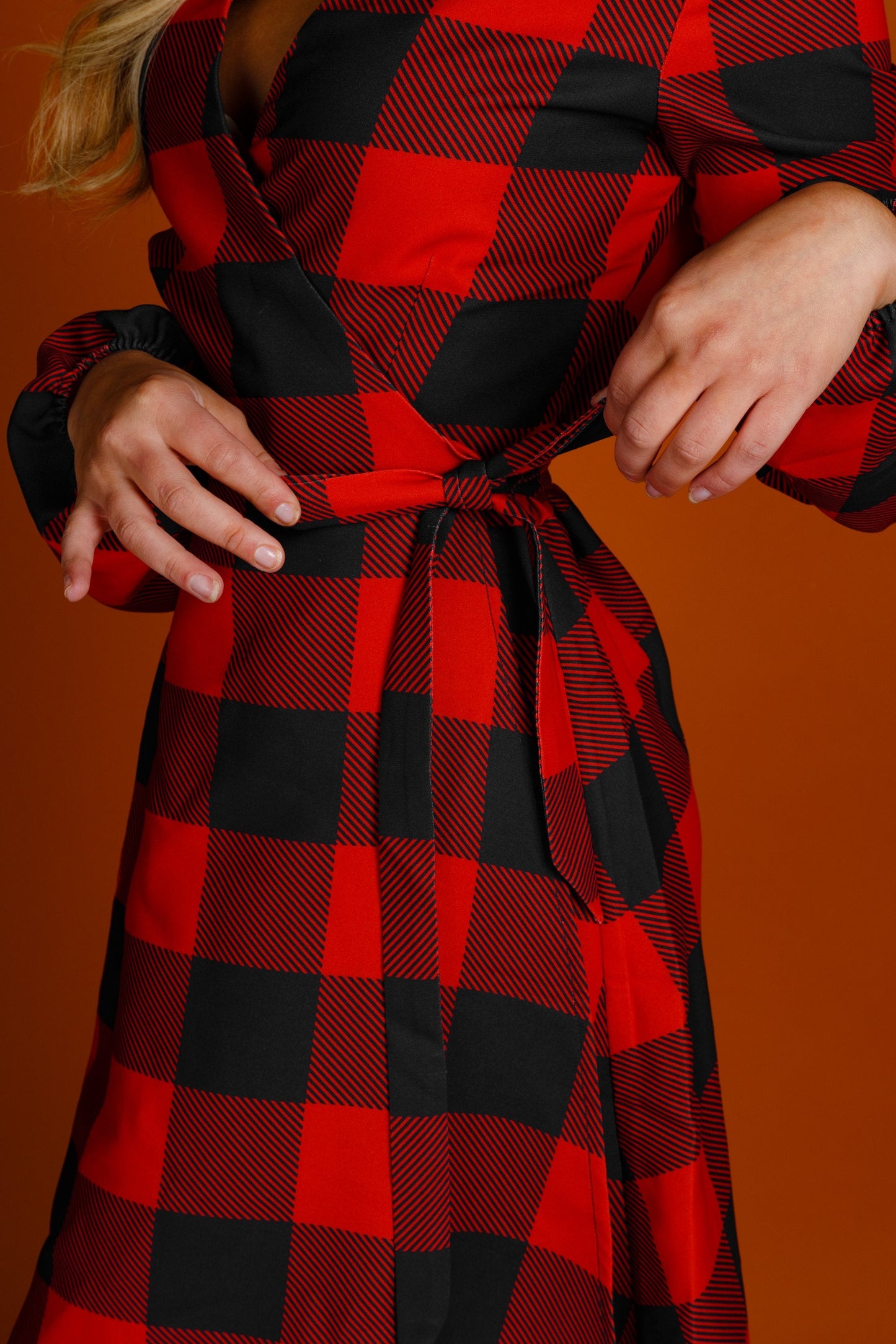 The Red & Black Lumberjack | Red Buffalo Check Christmas Wrap Dress