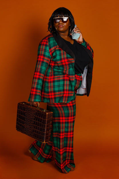 The Lincoln Log Love Lady | Women's Green Plaid Christmas Suit