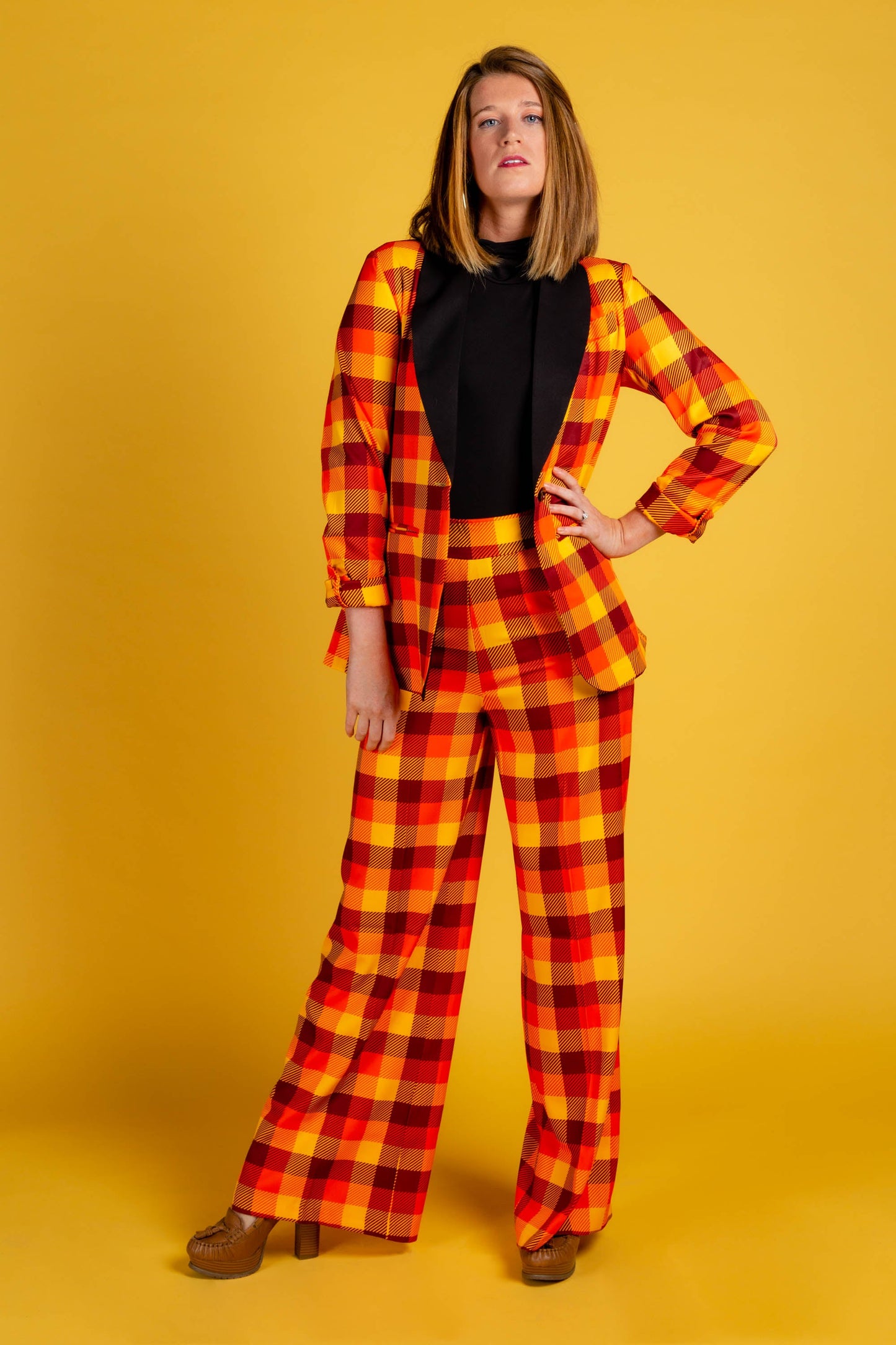 That 70s Suit | Womens Orange Plaid Thanksgiving Suit