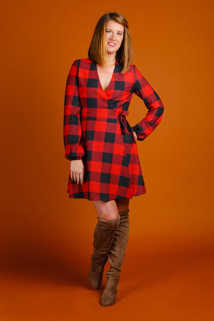 The Red & Black Lumberjack | Red Buffalo Check Christmas Wrap Dress