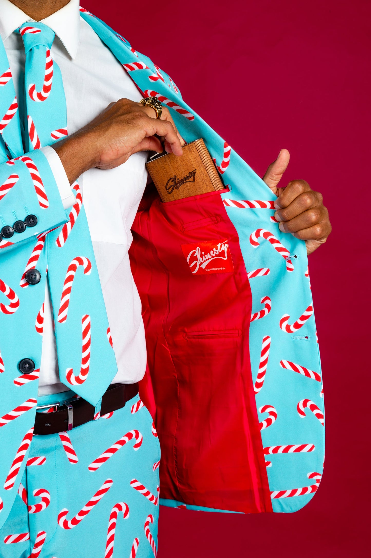 The Peppermint Pimp Canes | Candy Cane Print Christmas Suit