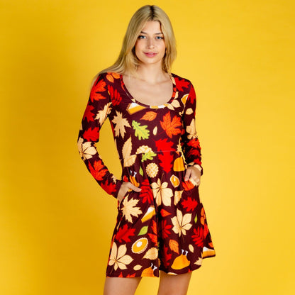 The Rake Me Ups | Fall Leaves Thanksgiving Skater Dress