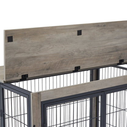 Furniture Dog Cage Crate with Double Doors on Casters. Grey, 31.50" W x 22.05" D x 24.8" H.