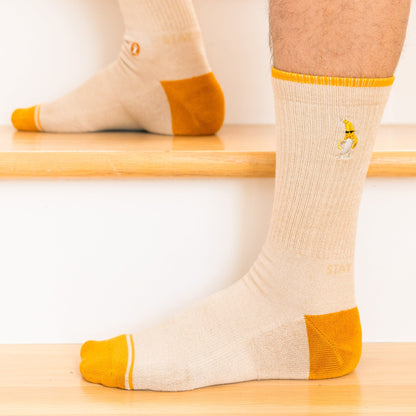 The Banana Jam | Tan and Mustard Heel Hammock™ Crew Socks