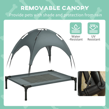 Elevated Portable Dog Cot Pet Bed With UV Protection Canopy Shade, 30 inch, Gray