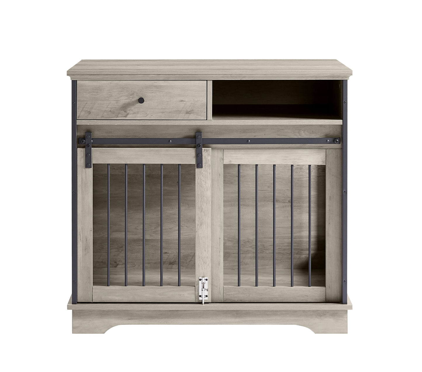 Sliding door dog crate with drawers. Grey,35.43" W x 23.62" D x 33.46" H