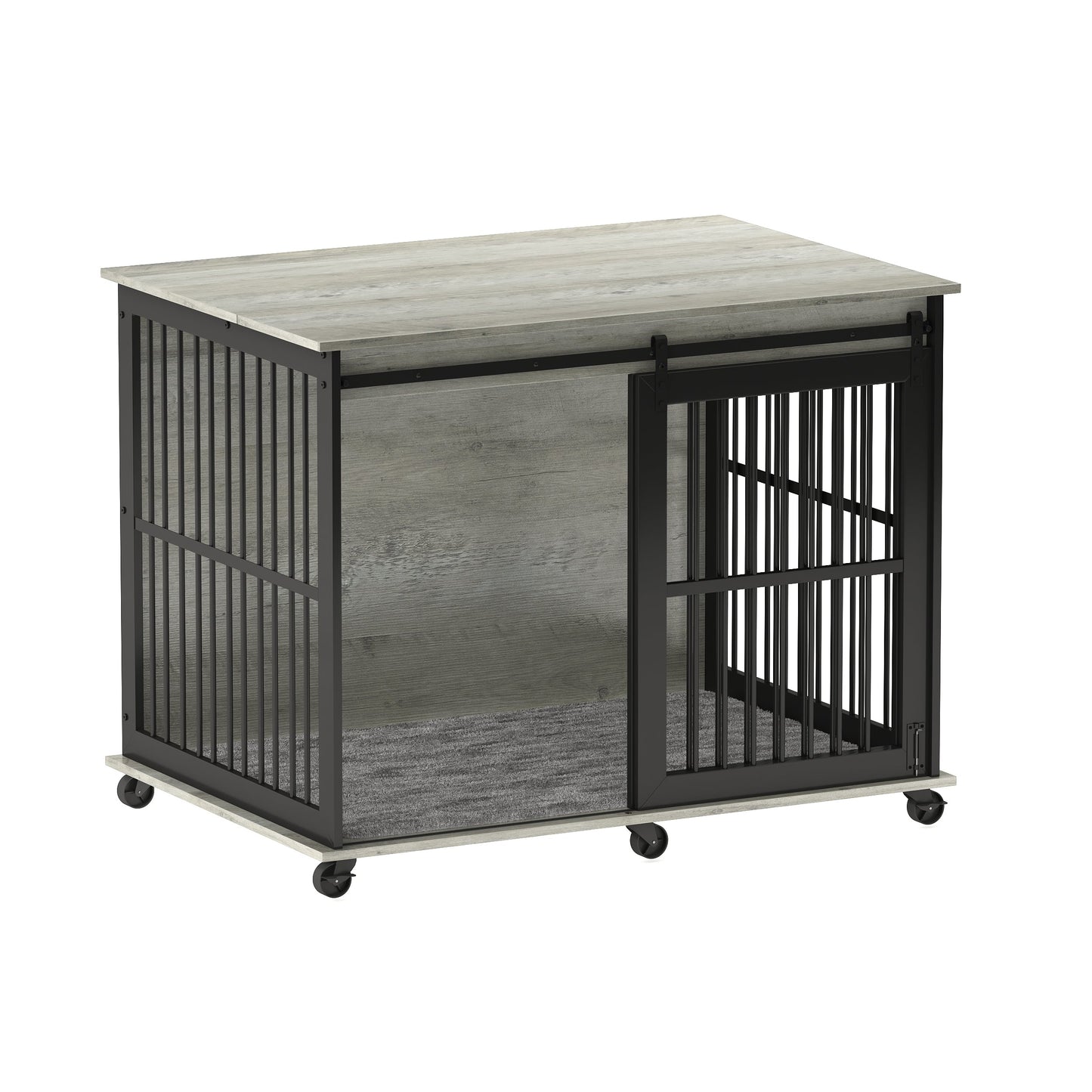 Furniture dog crate sliding iron door dog crate with mat. (Grey,43.7"W x 30"D x 33.7"H)