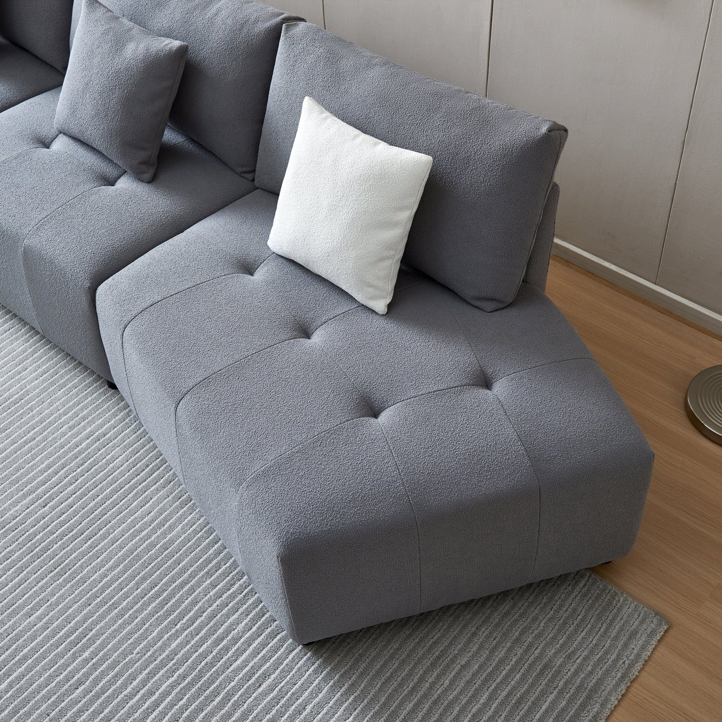 120" Teddy Fabric Sofa, Modern Modular Sectional Couch, Button Tufted Seat Cushion for Living room, Apartment & Office.(Gray)