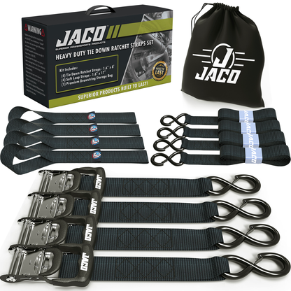 Heavy Duty Ratchet Tie Down Straps with Soft Loops (1.6" x 8 ft) | AAR Certified Break Strength (5,208 lbs)