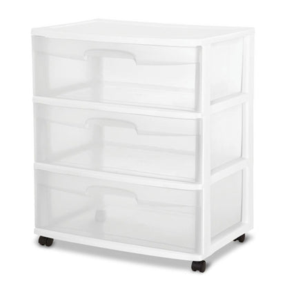 Sterilite Home 3 Drawer Wide Storage Cart Portable Container w/Casters (2 Pack)