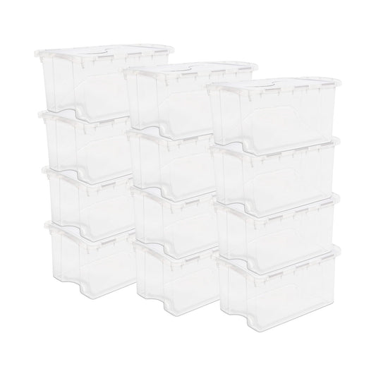 Sterilite 48 Qt Hinged Lid Storage Box Plastic Stackable Bin with Lid, 12 Pack