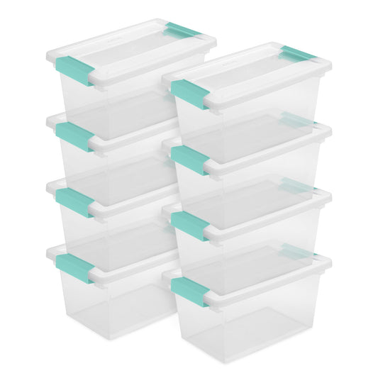 Sterilite Plastic Medium Clip Storage Box Container with Latching Lid, 8 Pack