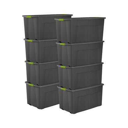 Sterilite 45 Gallon Plastic Stackable Storage Tote w/ Lid & Wheels, Grey, 8 Pack
