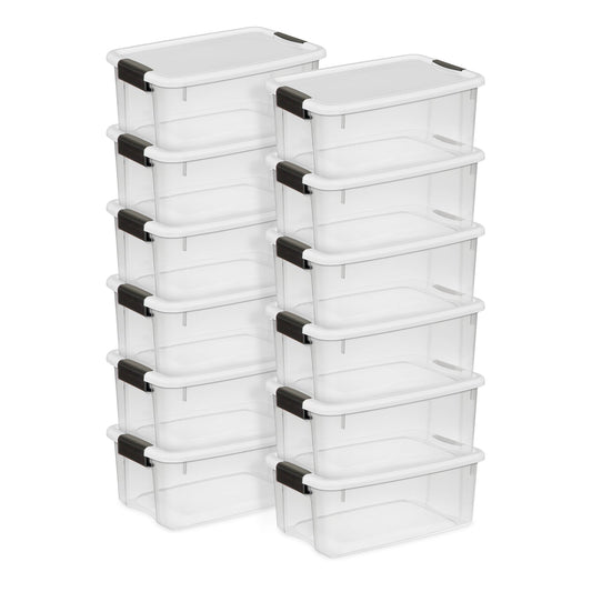 Sterilite 18 Quart Clear Plastic Stackable Storage Bin w/ Latch Lid, (12 Pack)